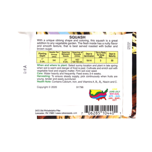 Rohrer Seeds Squash, Delicata Heirloom, 2g, Approx 30 Seeds/Packet