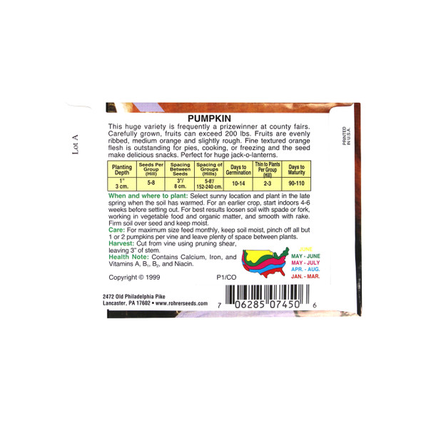 Rohrer Seeds Pumpkin, Atlantic Giant, Approx 7 Seeds/Packet