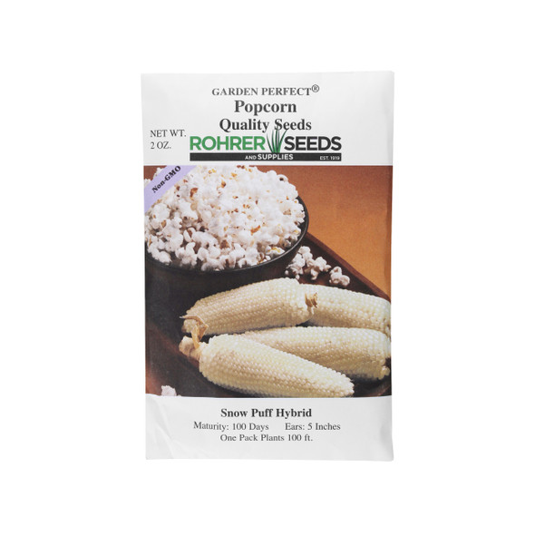 Rohrer Seeds Snow Puff Hybrid Popcorn, 2oz Packet, Plants 100ft