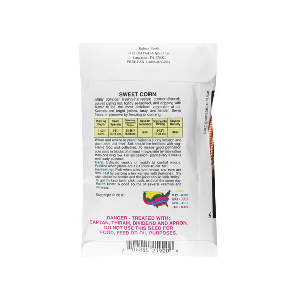 Rohrer Seeds Incredible (SE) hybrid Sweet Corn, 2oz Packet, Plants 50ft Row