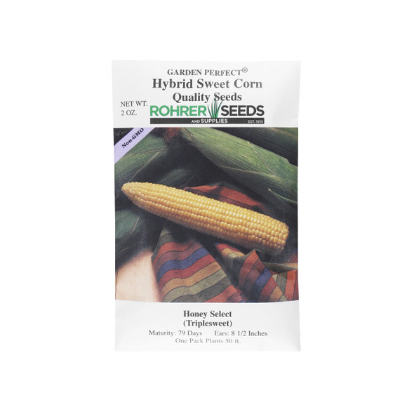 Rohrer Seeds Honey Select (Triplesweet) Hybrid Sweet Corn, 2 oz Packet, Plants 50ft