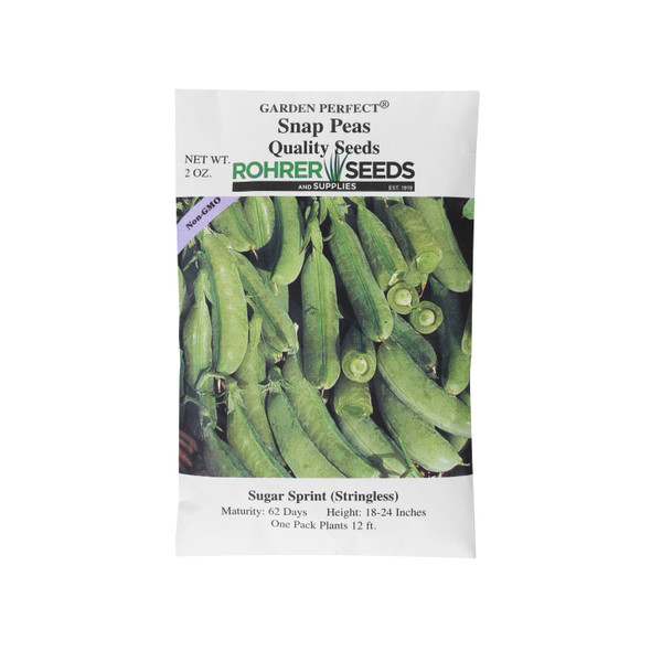 Rohrer Seeds Sugar Snap Peas, Sugar Sprint (Stringless), 2oz Packet, Plants 12ft