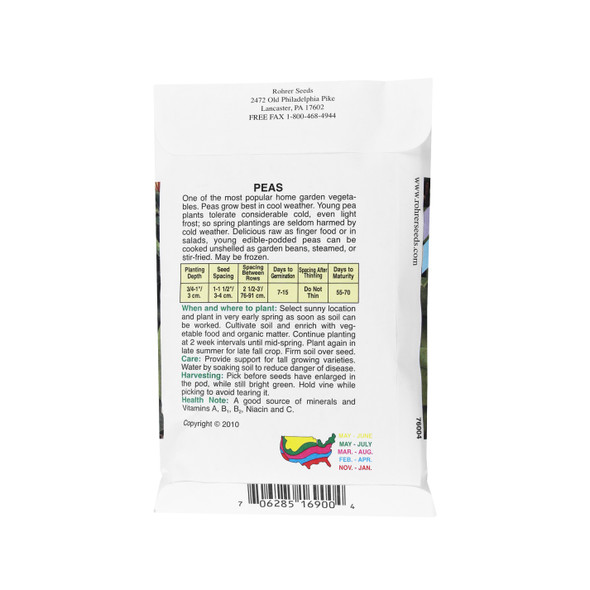 Rohrer Seeds Sugar Pea Seeds, Oreon Sugar Pod II, 2oz Packet, Plants 12ft