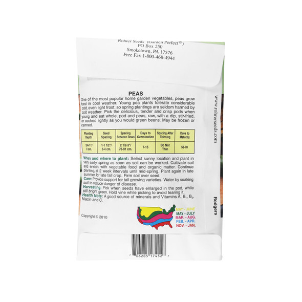 Rohrer Seeds Sugar Snap Peas, Sugar Lace II, 0.5lb Packet, Plants 50ft Row