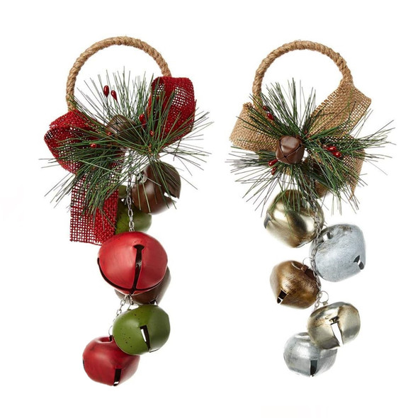Kurt Adler Metal Grapes Jingle Bell Door Hangers with Burlap Bows & Greens, 8" Assorted (Set of 2)