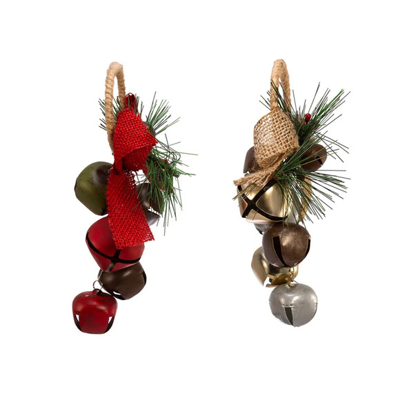 Kurt Adler Metal Grapes Jingle Bell Door Hangers with Burlap Bows & Greens, 8" Assorted (Set of 2)