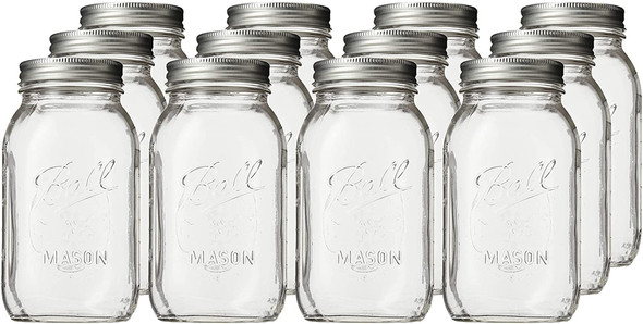 Ball Regular Mouth Canning Jar 1 Quart, (12 Pack)