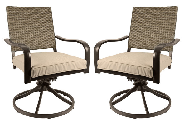 Garden Elements Bellevue Woven Back Swivel Rocker Chairs – Outdoor Patio Aluminum with Cushions, Taupe (Pack of 2)