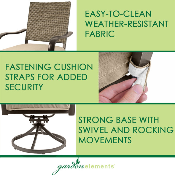 Garden Elements Bellevue Woven Back Swivel Rocker Chairs – Outdoor Patio Aluminum with Cushions, Taupe (Pack of 2)
