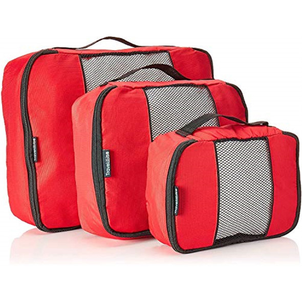 TravelWise Nylon Luggage Organization Packing Cubes, Red, 3 Sizes