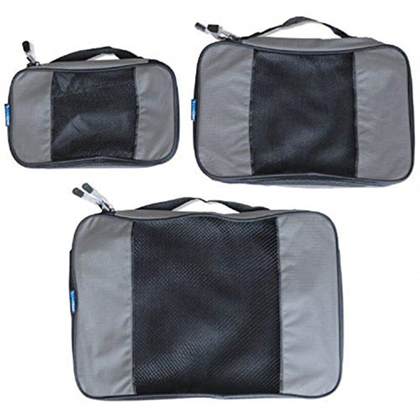 TravelWise Luggage Organizing Packing Cube Set – Zippered Mesh Bags, Silver, 3 Sizes