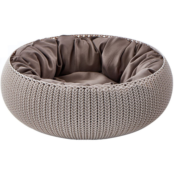 Keter by Curver Knit Cozy Resin Plastic Pet Bed for Small Dogs and Medium-Sized Cats, Sandy Beige