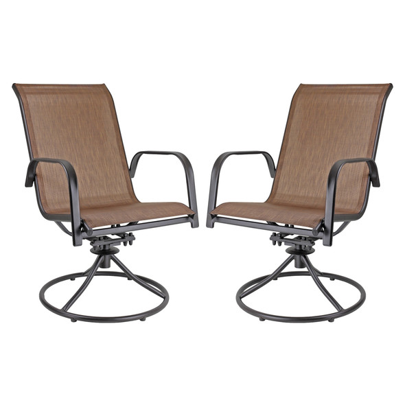 Garden Elements Patio Swivel Rocker Chairs (Set of 2) – Weather-Resistant Powder-Coated Steel Frame and Breathable Fabric – Espresso