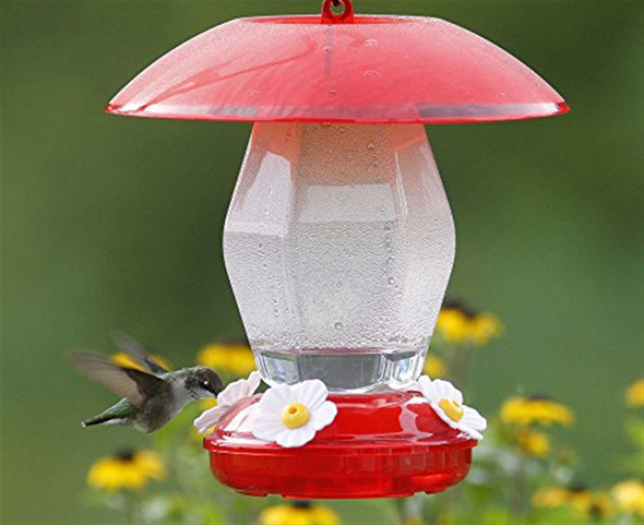 More Birds Hummingbird Feeder, Red, 4 Feeding Ports, 20-Ounce Nectar Capacity, Jubilee