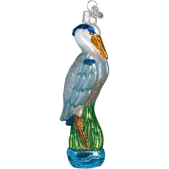 Old World Christmas Glass Blown Christmas Ornament, Great Blue Heron (With OWC Gift Box)