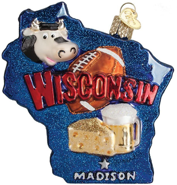 Old World Christmas Blown Glass Ornament for Christmas Tree, Wisconsin Old World Christmas Blown Glass Ornament for Christmas Tree, Wisconsin