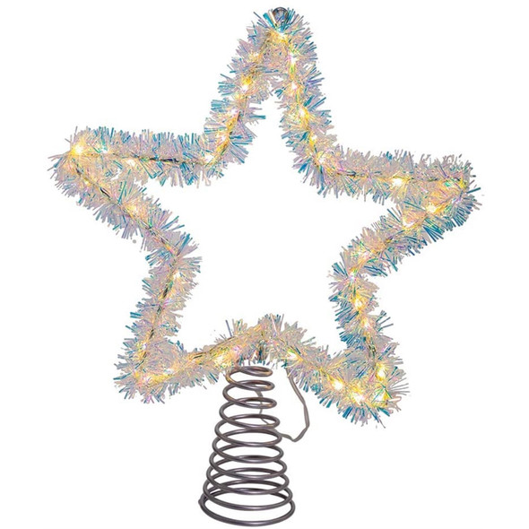 Kurt Adler Lighted Tinsel StarTree Topper with Warm White LED Lights, Silver, 12" Kurt Adler Lighted Tinsel StarTree Topper with Warm White LED Lights, Silver, 12"