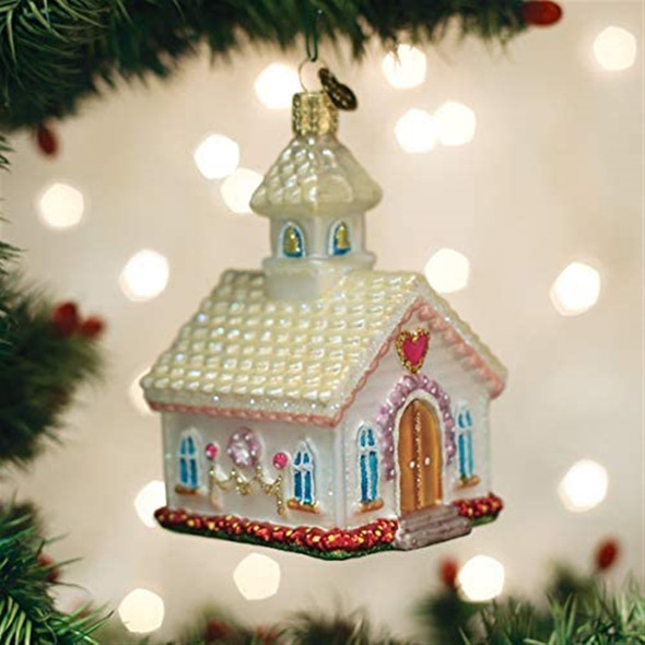Old World Christmas Glass Blown Ornament, Wedding Chapel, 4.5" (With OWC Gift Box)