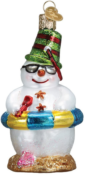 Old World Christmas Glass Blown Ornament, Snowman on Beach (With OWC Gift Box)