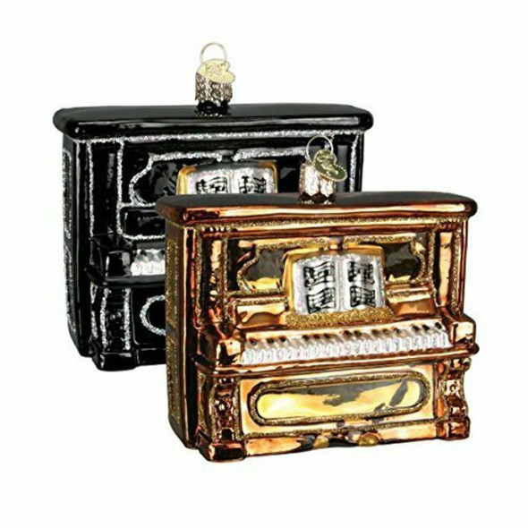 Old World Christmas Glass Blown Ornament with OWC Gift Box, Upright Piano (Set of 2)