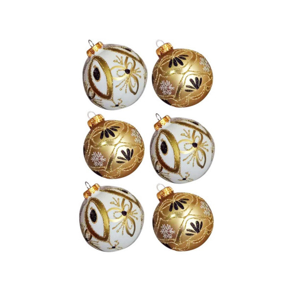 Kurt Adler Glass Ball Ornaments, Gold and White, 6-Piece Set