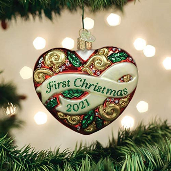 Old World Christmas Blown Glass Ornament for Christmas Tree, First Christmas 2021 Heart