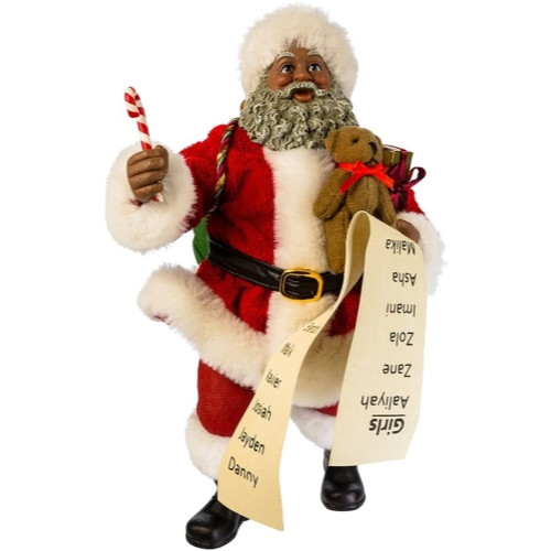 Kurt Adler Fabriche Collection, African American Santa with List & Candy Cane, 10.5"