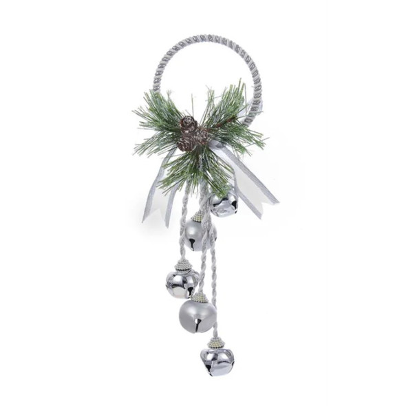 Kurt Adler Silver and White Bell Door Hanger with Greens and Pinecones