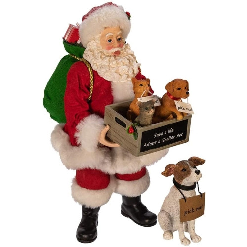Kurt Adler Fabriche Tabletop Christmas Figurine, Adopt-A-Pet Santa with Dog, 10.5" (2-Piece Set)