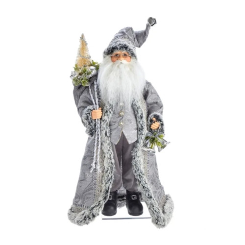 Kurt Adler Kringle Klaus Tabletop Figurine Collection, Silver Santa with Sack, 18"