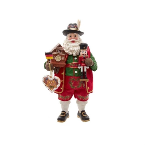 Kurt Adler Fabriche Collection, Wind-Up Musical German Santa, Plays “O Christmas Tree“ — 11"