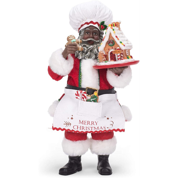 Kurt Adler Fabriche African American Gingerbread Chef Santa, 10.5"