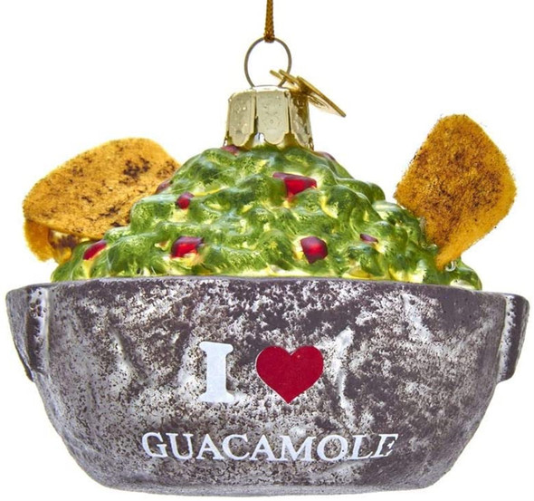 Kurt Adler Noble Gems Glass Ornament for Christmas Tree, "I Love Guacamole" Bowl