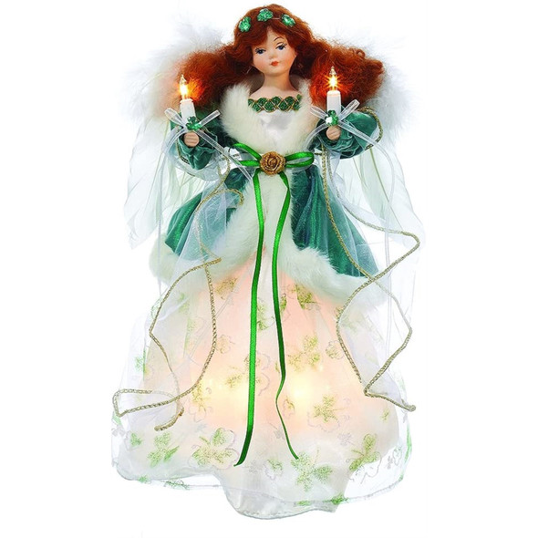 Kurt Adler 10-Light Treetop, Irish Angel in Ivory Shamrock Gown & Green Velvet Coat, 12" Kurt Adler 10-Light Treetop, Irish Angel in Ivory Shamrock Gown & Green Velvet Coat, 12"
