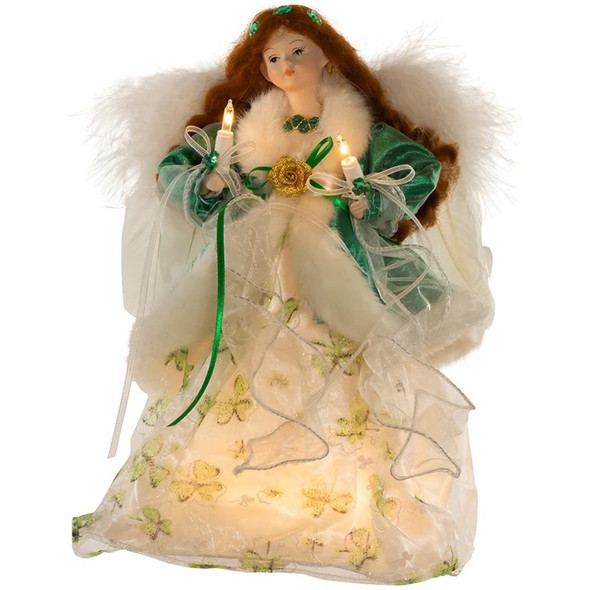 Kurt Adler 10-Light Treetop, Irish Angel in Ivory Shamrock Gown & Green Velvet Coat, 12" Kurt Adler 10-Light Treetop, Irish Angel in Ivory Shamrock Gown & Green Velvet Coat, 12"