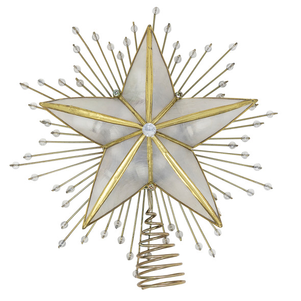Kurt Adler 5-Point Capiz Star With Rays and Beads Lighted Treetop, 10"