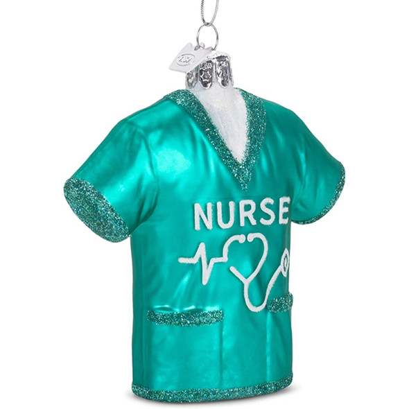 Kurt Adler Noble Gems Glass Ornament for Christmas Tree, Nurse Scrubs Shirt