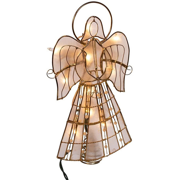 Kurt Adler 10-light Capiz Angel with Vines & Pearls Lighted Treetop, 10"