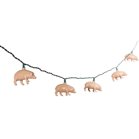 Kurt Adler Indoor/Outdoor Novelty String 10-Light Set, Pink Pigs, 11.5'