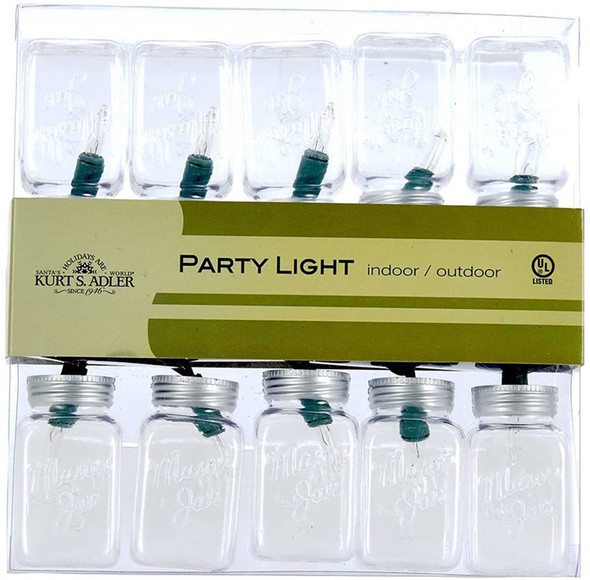 Kurt Adler Indoor Outdoor Novelty String 10- Light Set, Mason Jars, 10ft