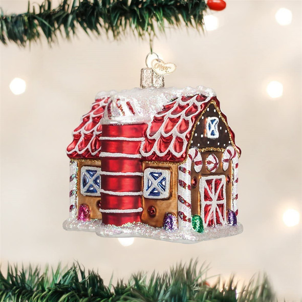 Old World Christmas Blown Glass Ornament for Christmas Tree, Gingerbread Barn