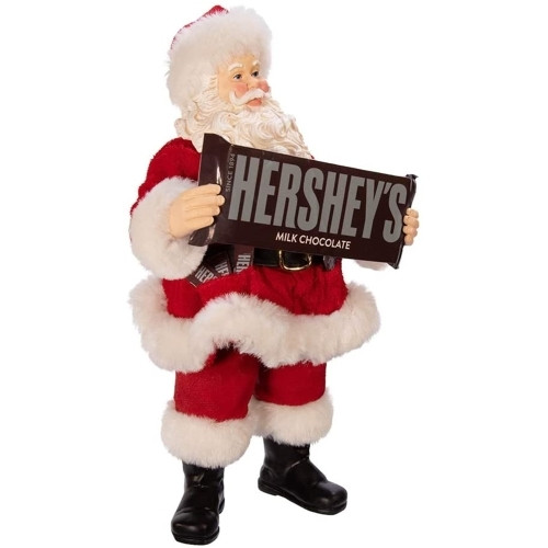 Kurt Adler Fabriche Tabletop Christmas Figurine, Officially Licensed Santa with Hershey Bars, 10"