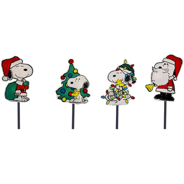 ProductWorks Peanuts 2D LED Pre-Lit Flat PVC Pathway Markers, Snoopy Christmas Yard Art, 12"