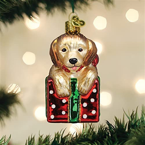 Old World Christmas Blown Glass Ornament for Christmas Tree, Golden Puppy