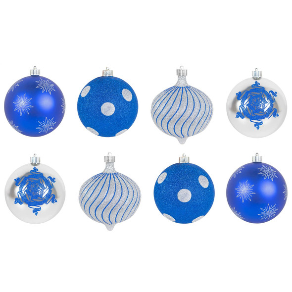 Christmas By Krebs Decorative Ball Ornaments, Blue & Silver, 6" (Pack of 8)