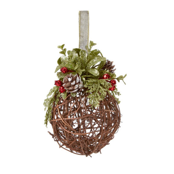 Ganz Kissing Krystals Christmas Tree Ornament, Willow Ball with Mistletoe