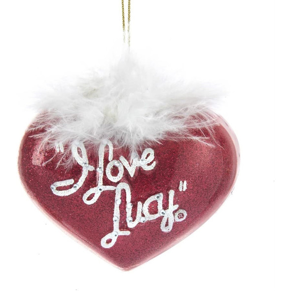 Kurt Adler I Love Lucy Heart w/ Feather Boa Glass Ornament, 5"