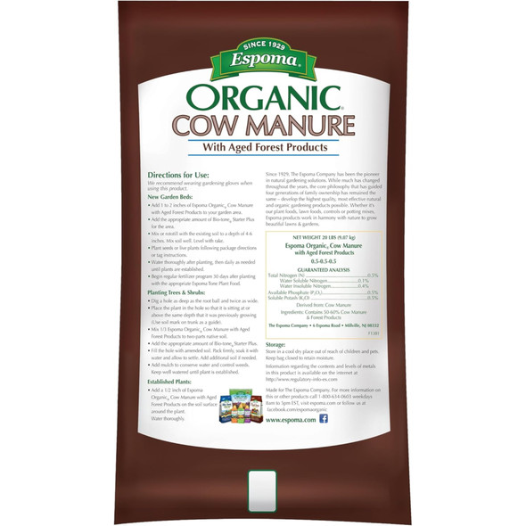Espoma Organic Cow Manure with Aged Forest Products Garden Fertilizer, 1 cu ft