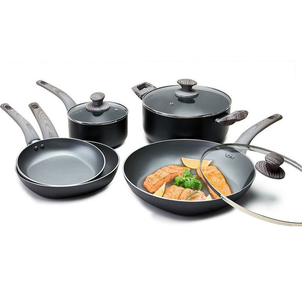 Not a Square Pan Nonstick Cookware Set, Pans W/Lids, Black (8 Piece)