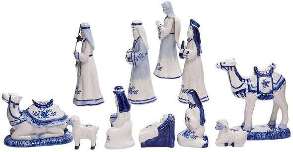Kurt Adler 1.97-Inch by 6.7-Inch Porcelain Delft Blue 11-Piece Nativity Set